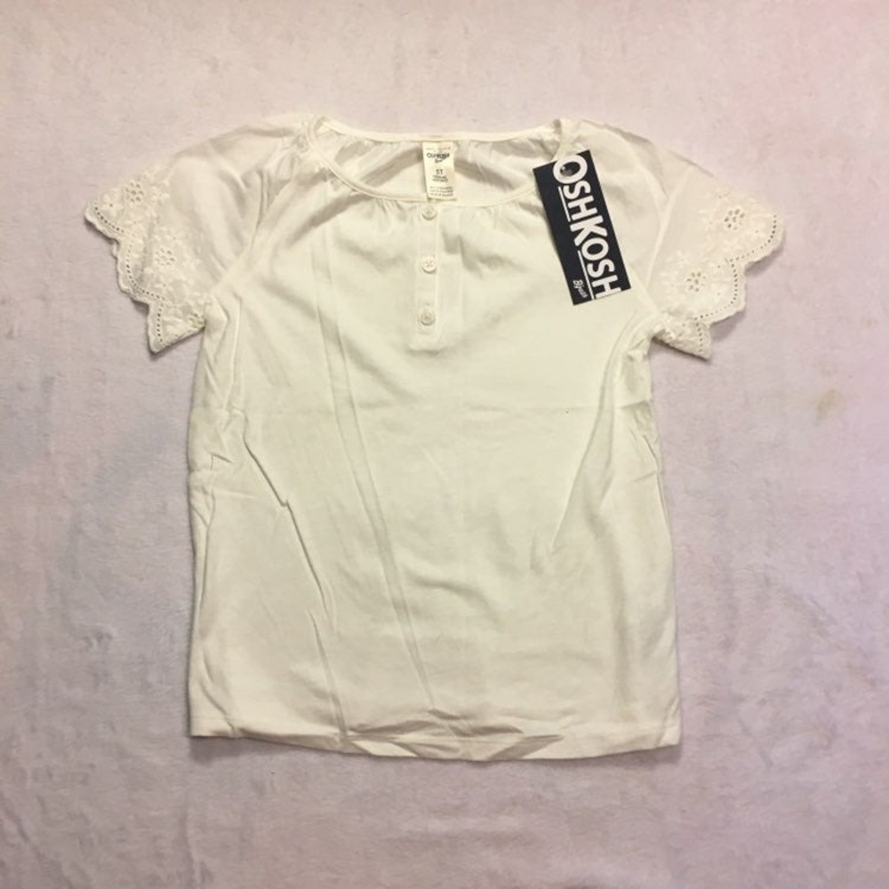 OshKosh B'gosh Eyelet Lace Henley Top Girls‎ 5T White NEW Short Sleeve Blouse